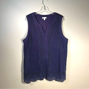 Charter Club Cotton Lace Tank Top Navy Blue Size 2X